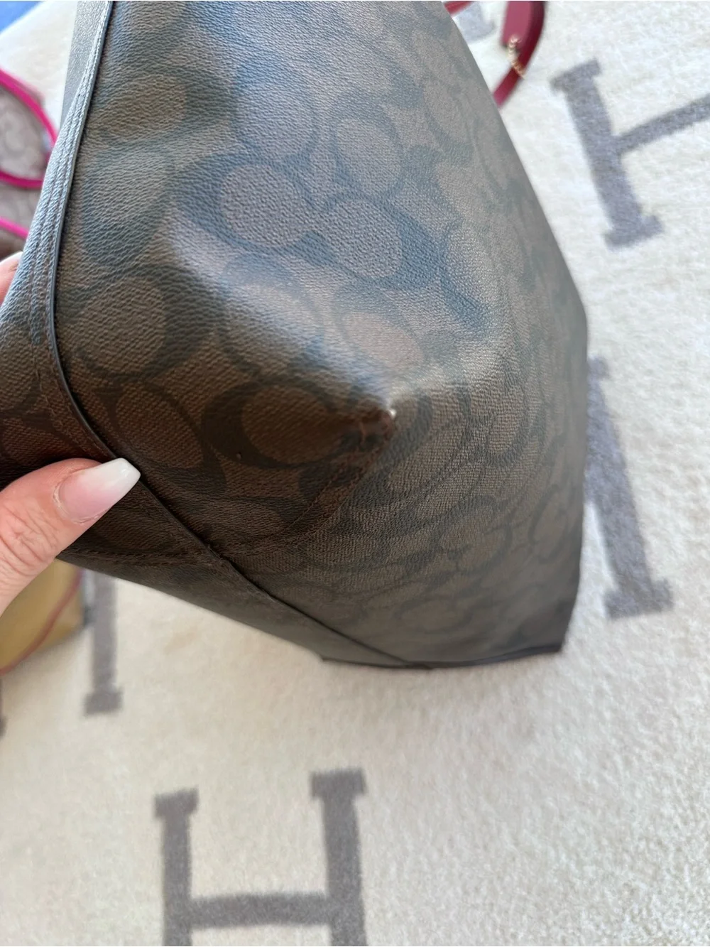 Coach Brown Signature Tote with Wine Trim